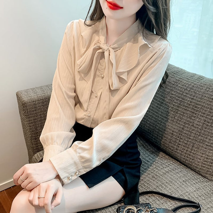 【tops】人気アイテム ! リボン付きシャツトップス　M17615