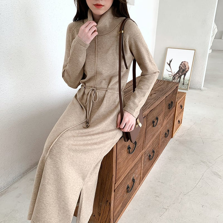 【dress】目立つ！ハイネック無地ニットワンピース　M17663