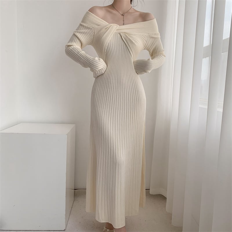 【dress】話題沸騰中 オシャレ無地ニットワンピース　M17589