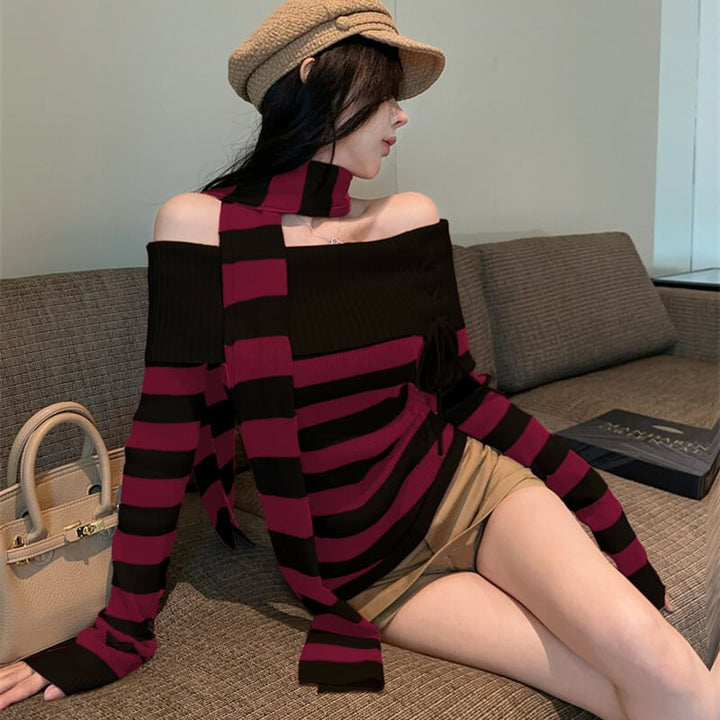 【tops】ボーダー柄ニットセーター　M27825