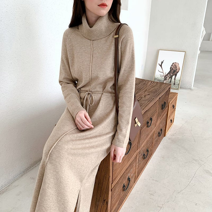 【dress】目立つ！ハイネック無地ニットワンピース　M17663