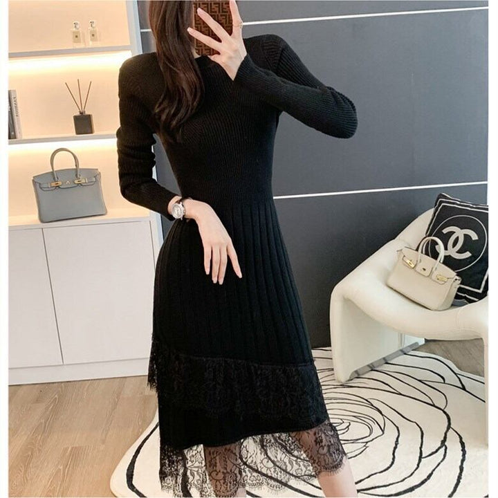 【dress】レースドッキングニットワンピース 　N2226