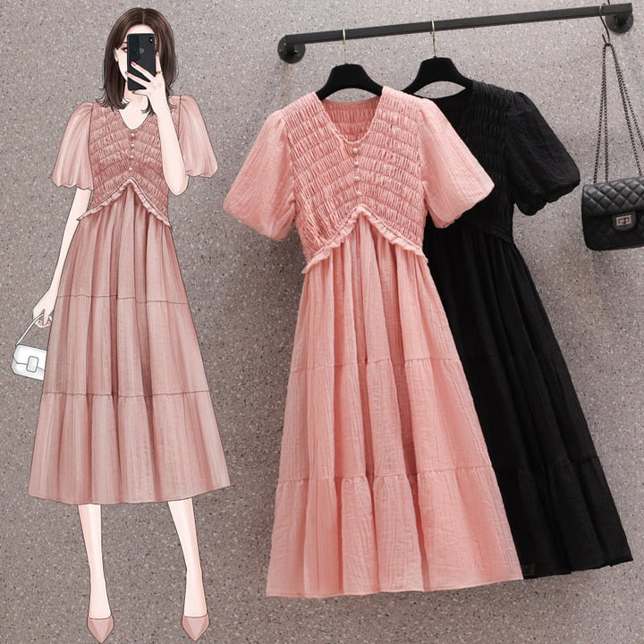 【dress】絶対欲しいVネックデートワンピース着瘦せ　M16958