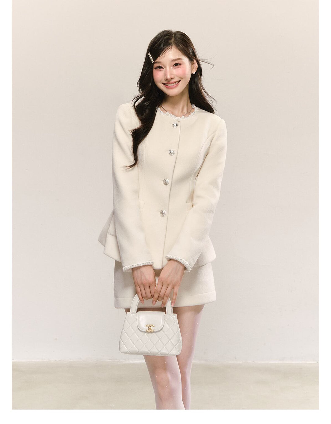 【set】パール付きジャケット×ミニスカートセット    N3474