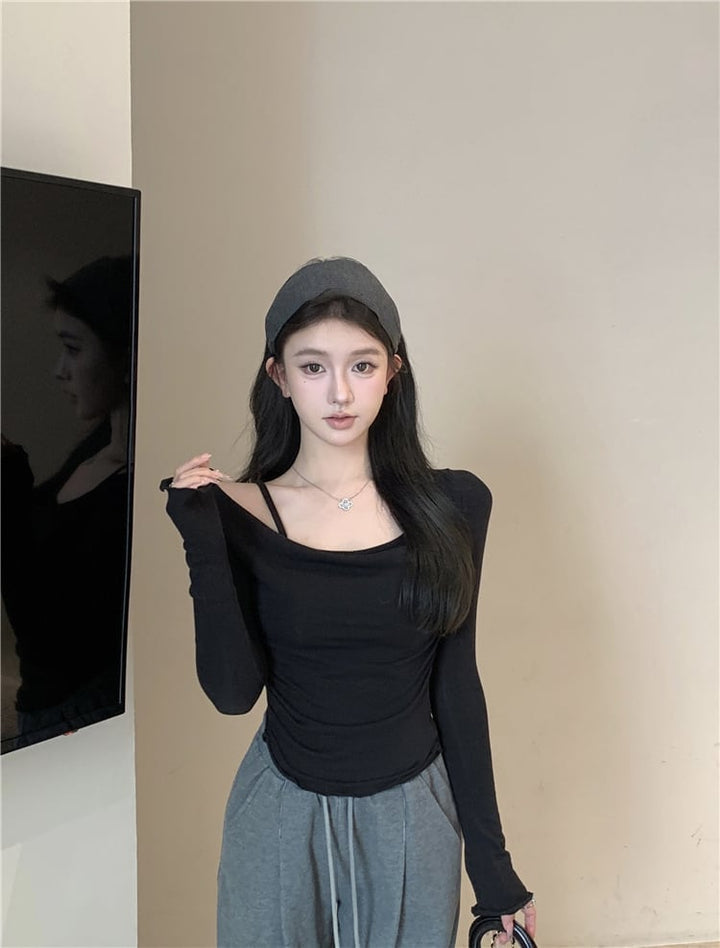 【tops】切り替え長袖Tシャツ　M28178