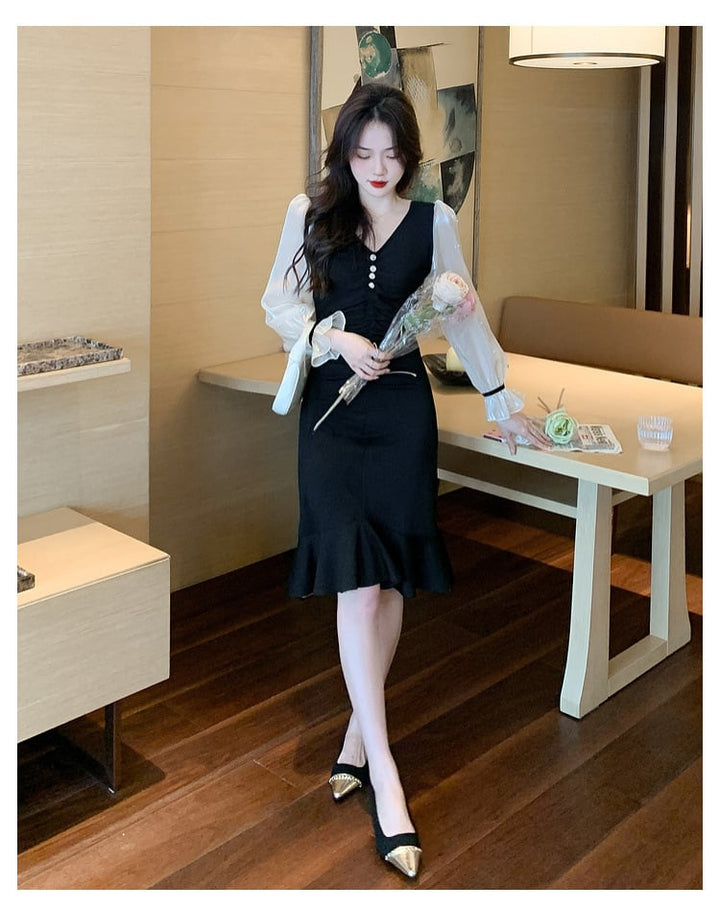 【dress】高級感 エレガントオシャレ切り替えワンピース　M17480
