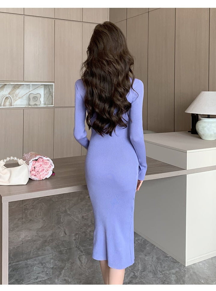 【dress】人気を独占中 ボタンデザインニットワンピース　M17591