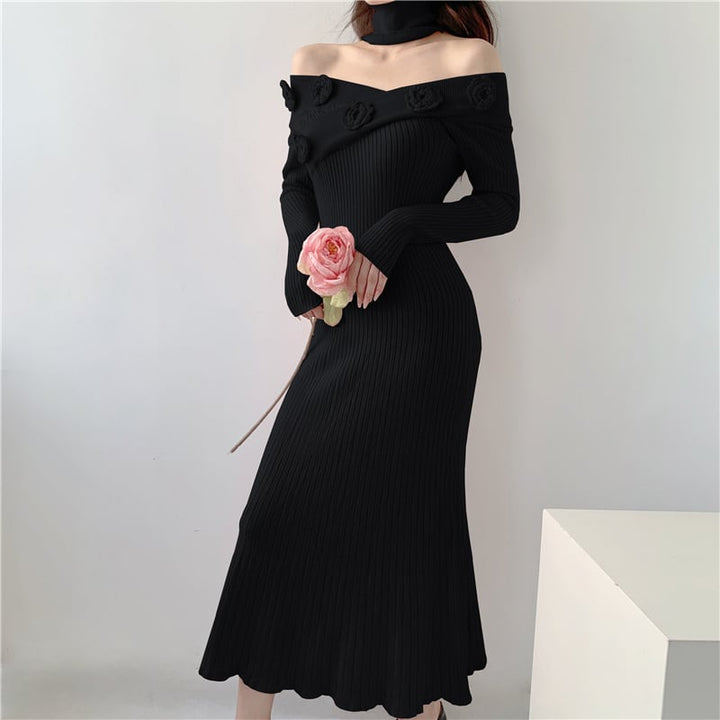 【dress】ボートネックニットワンピース　M18127