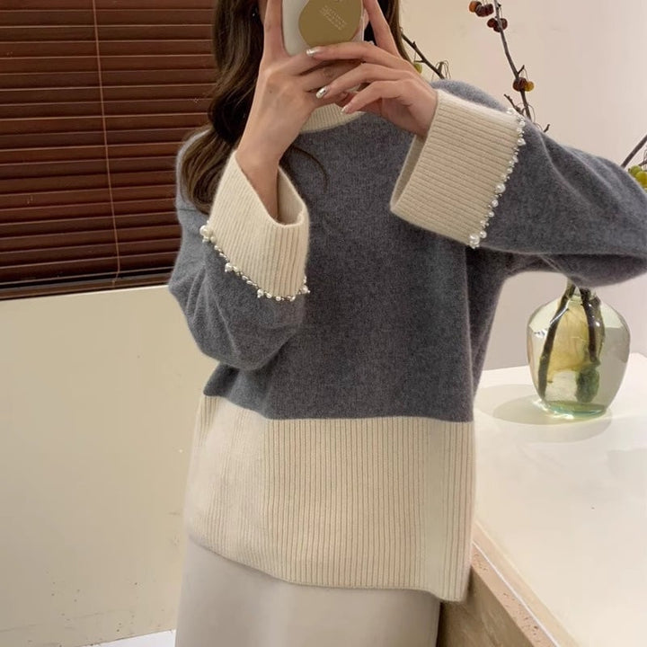 【tops】パール配色ニットセーター　M26767