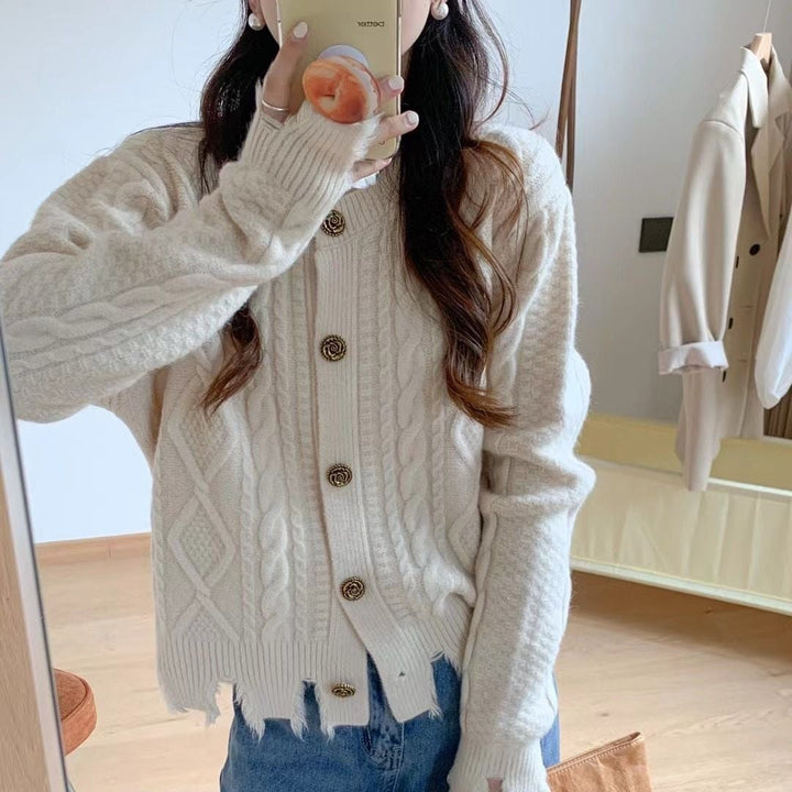 【outer】不規則 イレギュラーニットカーデ　M18193
