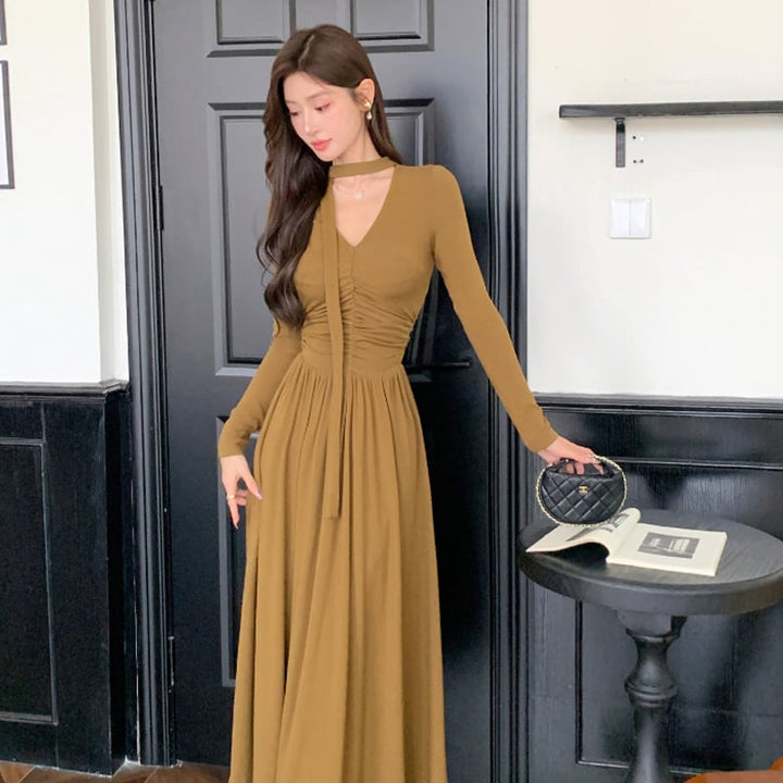 【dress】スカーフ付きAラインワンピース Q6911