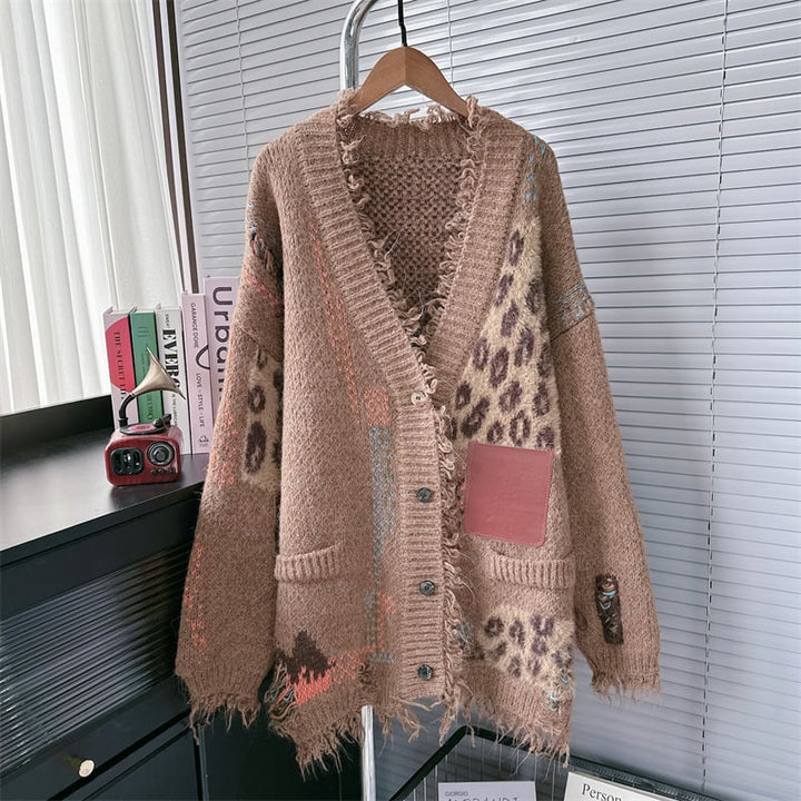 【outer】ヒョウ柄ニットカーデ　M26491