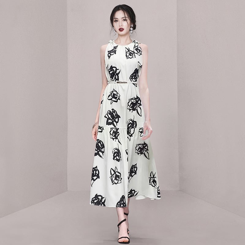 【dress】ノースリーブプリントワンピース　M23958