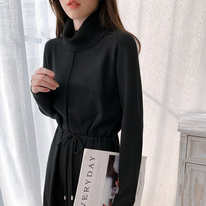 【dress】目立つ！ハイネック無地ニットワンピース　M17663