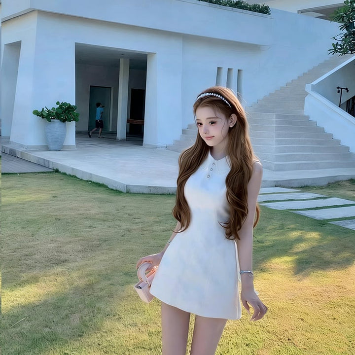 【dress】バックリボンレースドッキングミニワンピース Q8390