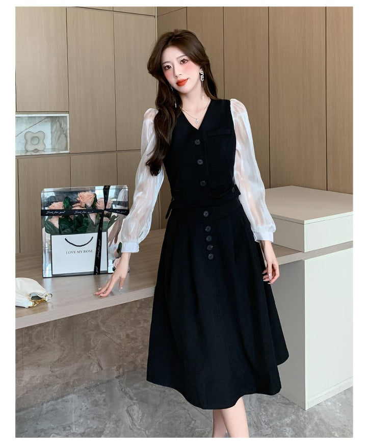 【dress】女子力アップエレガントデーワンピース着瘦せ　M17315