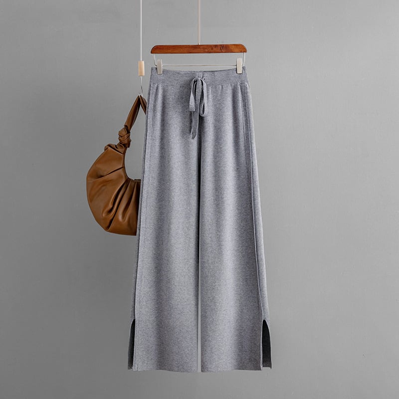 【bottoms】スリットニットワイドパンツ　M18416