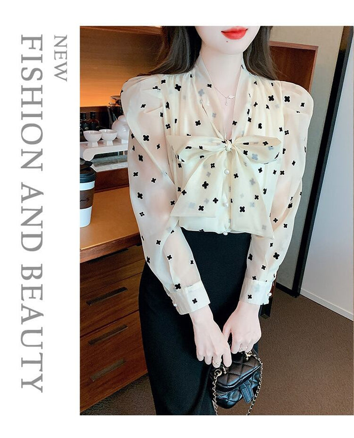 【tops】リボン付きブラウス　M29372
