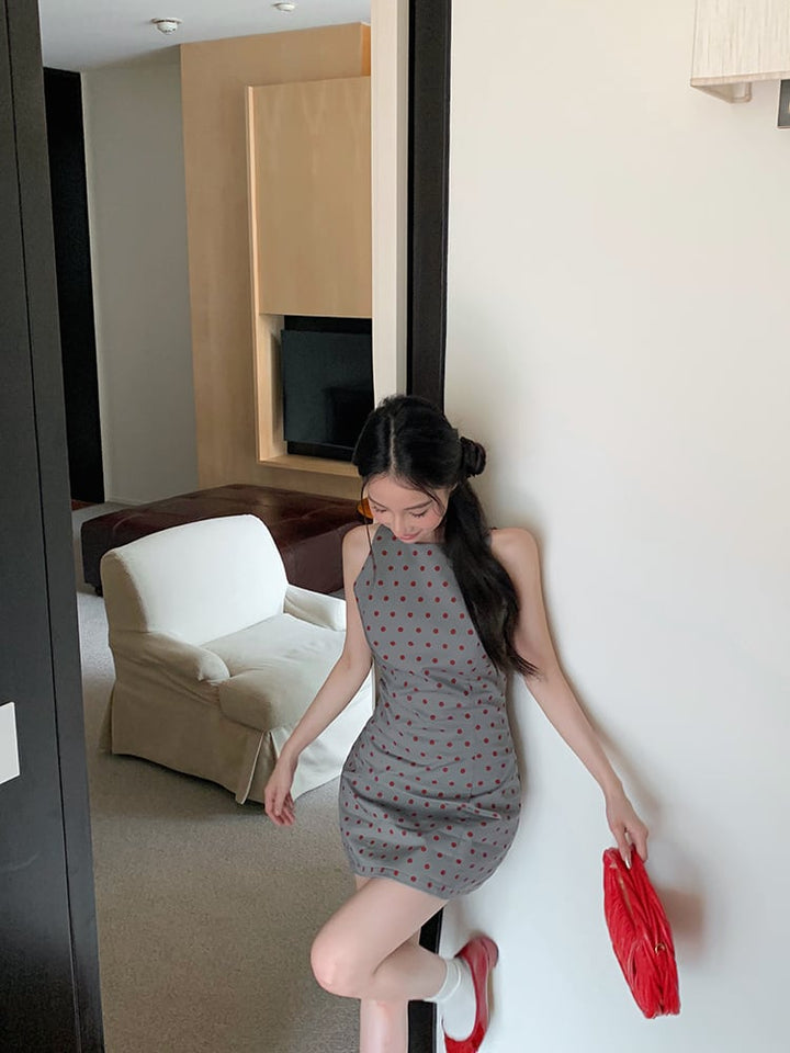 【dress】ノースリーブドット柄ワンピース　M30052