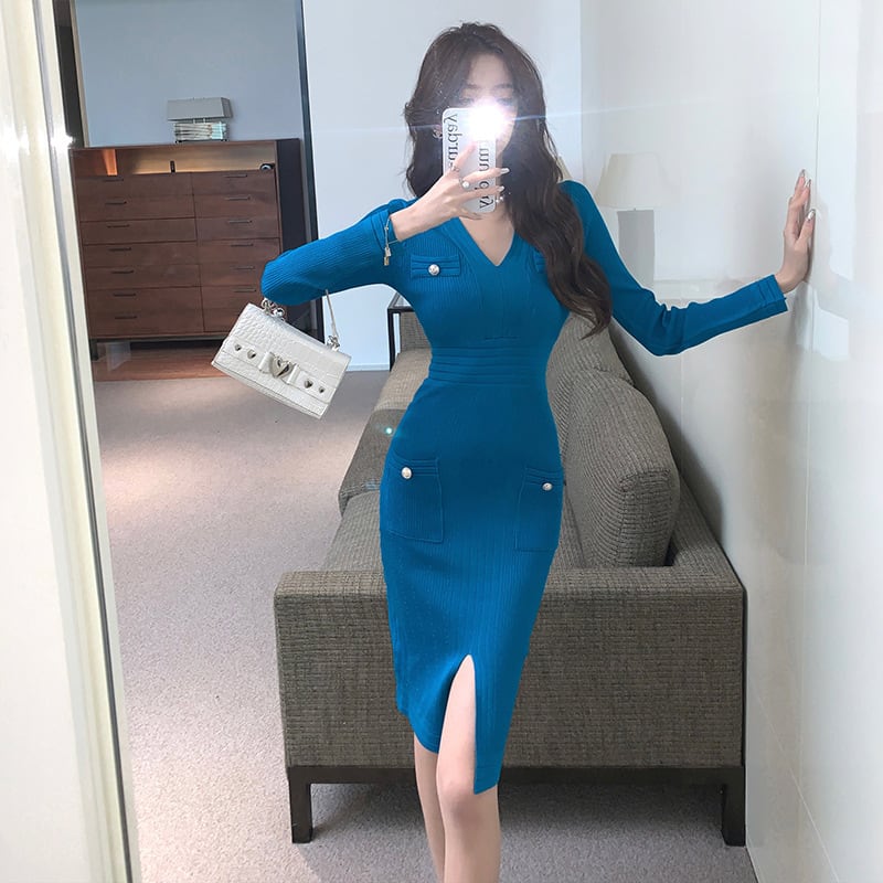 【dress】着回し力抜群Vネックニットワンピース　M17597