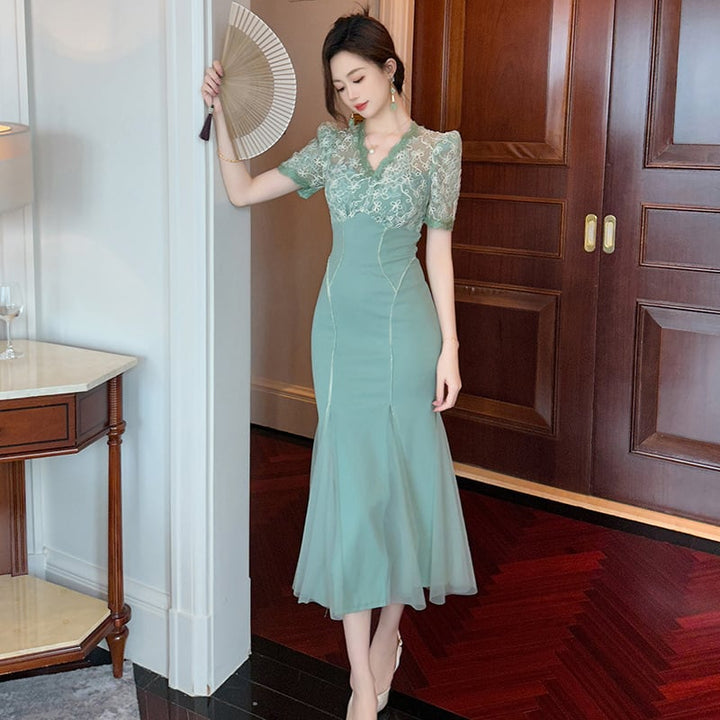 【dress】レースマーメイドワンピース　M25071