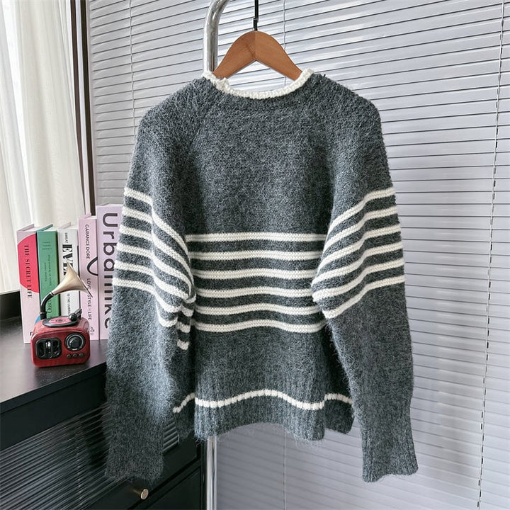 【tops】ボーダー柄ニットセーター　M26882