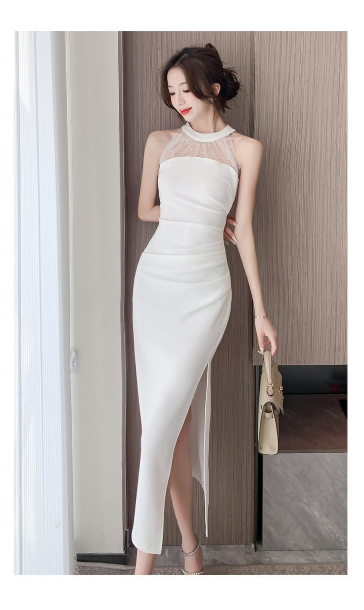 【dress】おしゃれ！ノースリーブスリットワンピース　M17226