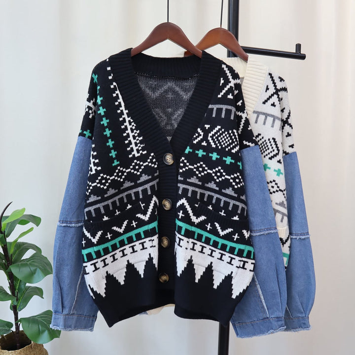 【outer】デニム切り替えニットカーデ　M18190