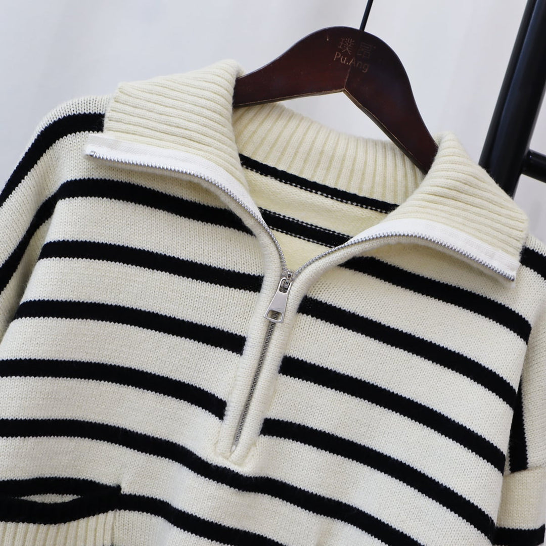 【tops】クルーネックボーダー柄ニットセーター　M17997
