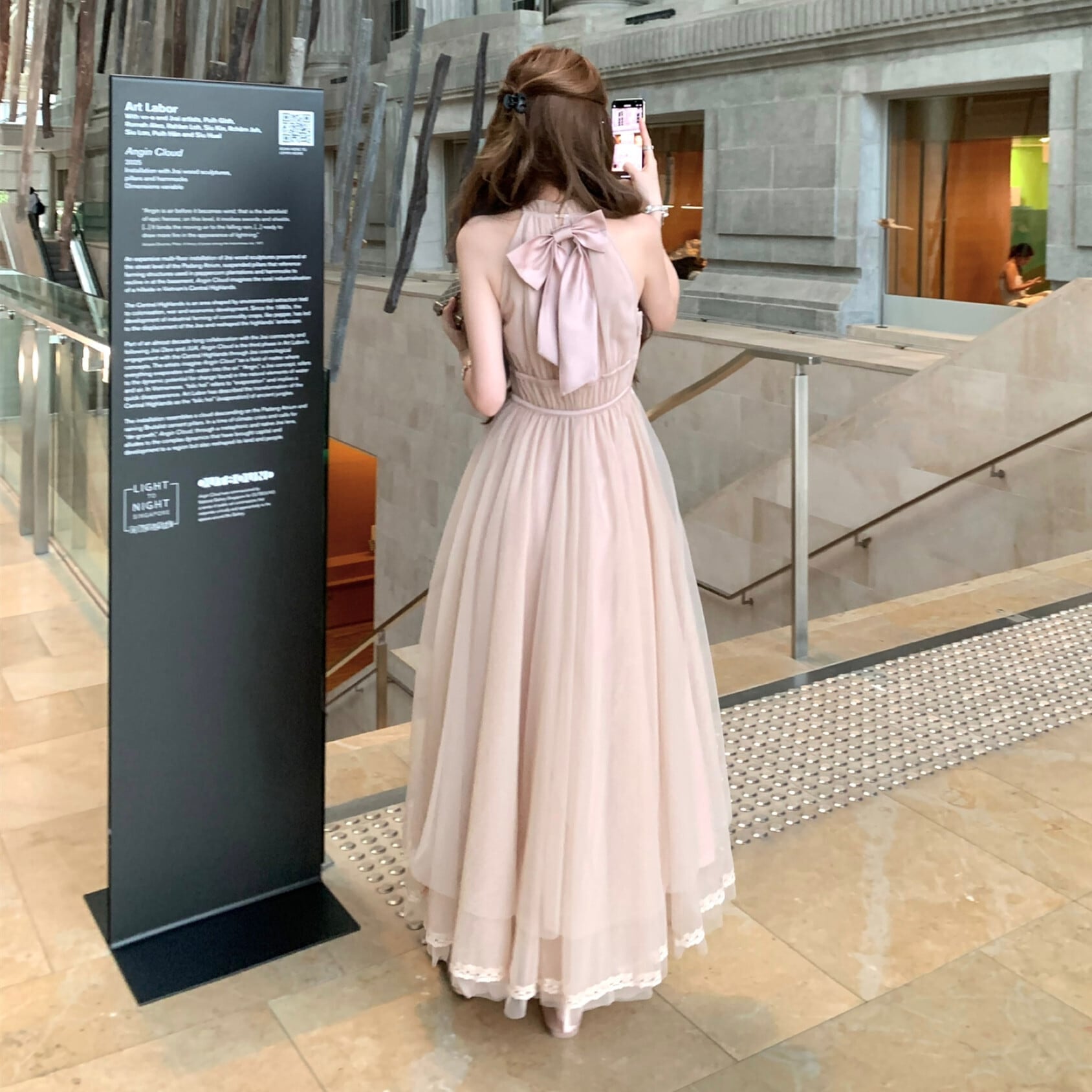 dress】バックリボンチュールロングワンピース N3217 – NANASTYLE