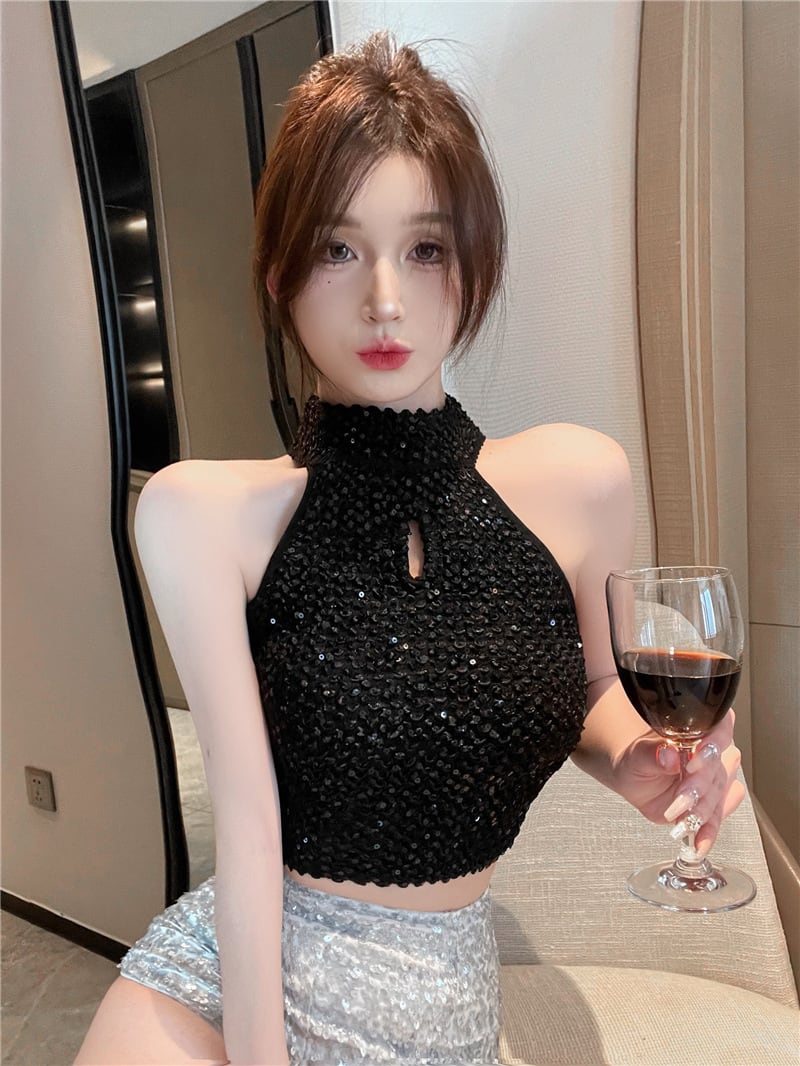 【tops】キラキラホルターネックトップス　M24801
