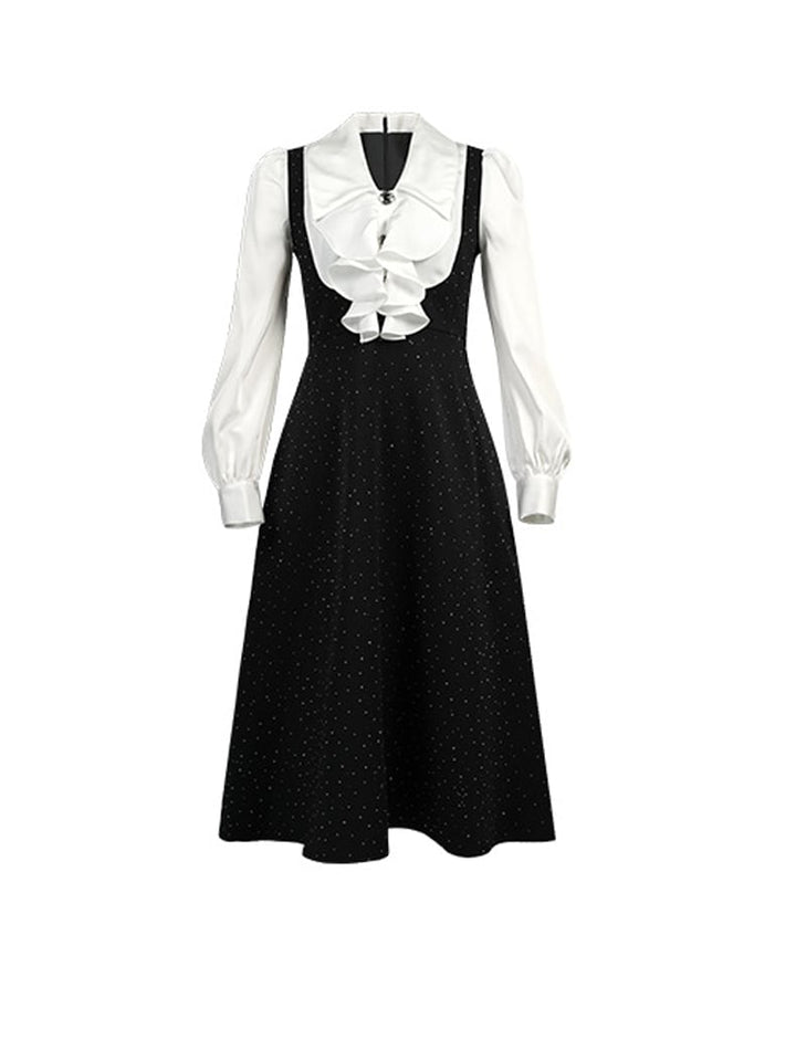 【dress】ラインストーン付きフリルロングワンピース Q7970