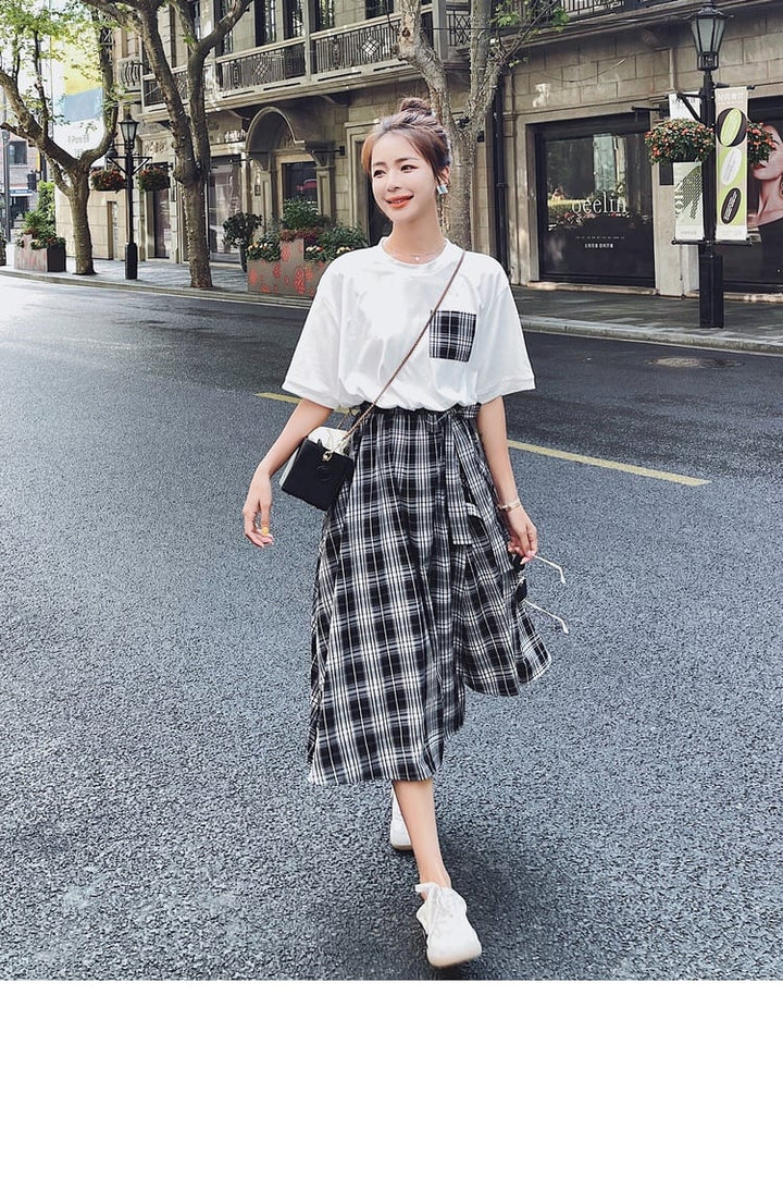 【dress】輝いて超人気 ! チェック柄切り替えワンピース　M16802