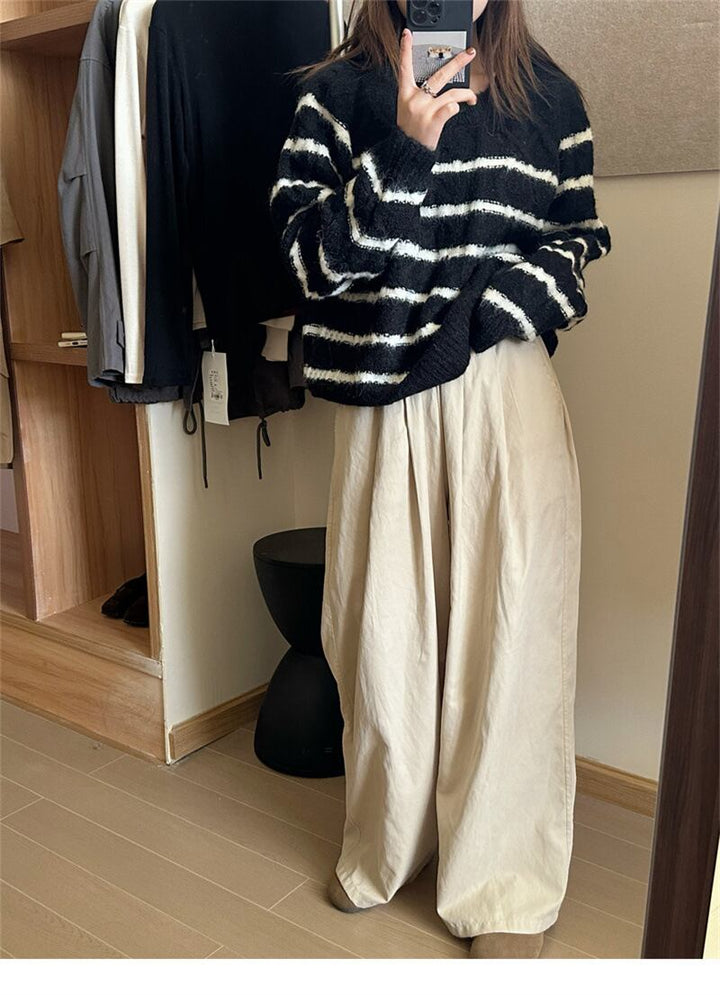 【tops】ボーダー柄ニットセーター　M19330