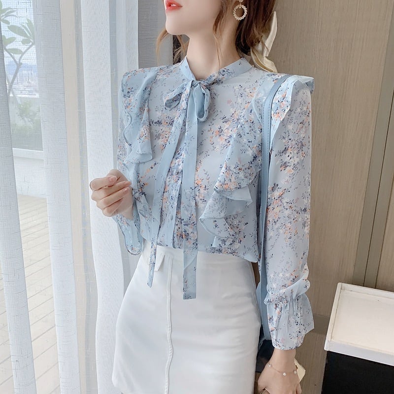 【tops】フリル花柄シャツトップス　M18310