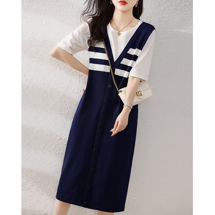 【dress】今季マストバイキャンパス切り替えワンピース　M16852