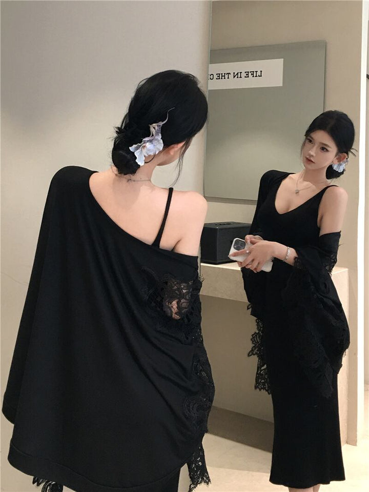 【set】ニットキャミワンピース×レースケープセット　M28179