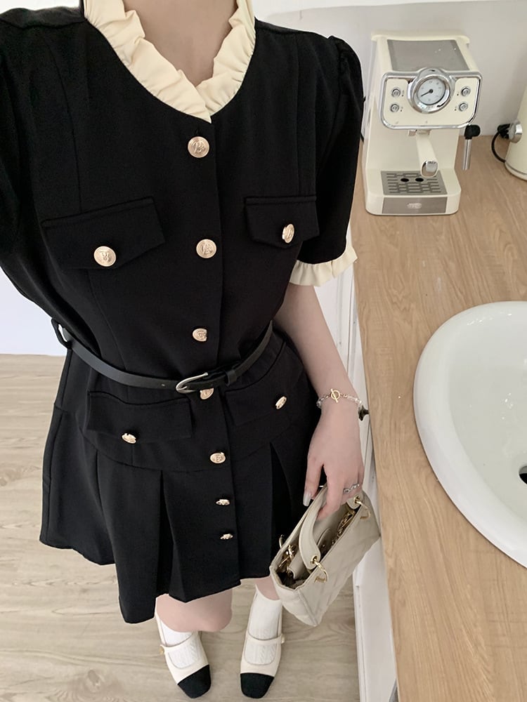 【dress】知的で品の良い♡エレガントデートワンピースベルト付き　M16775