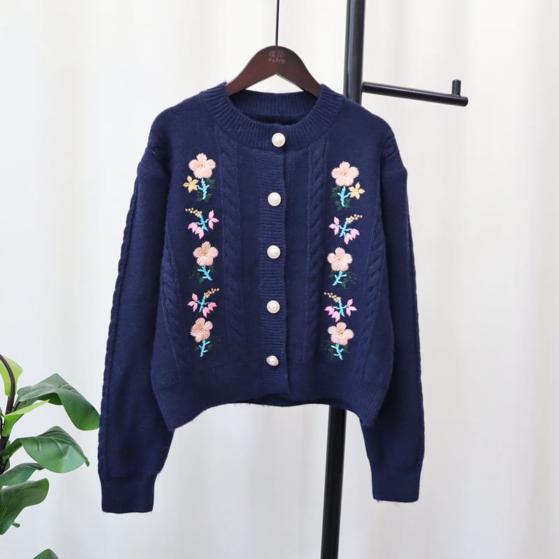 【outer】刺繍クルーネックニットカーディガン　M17783