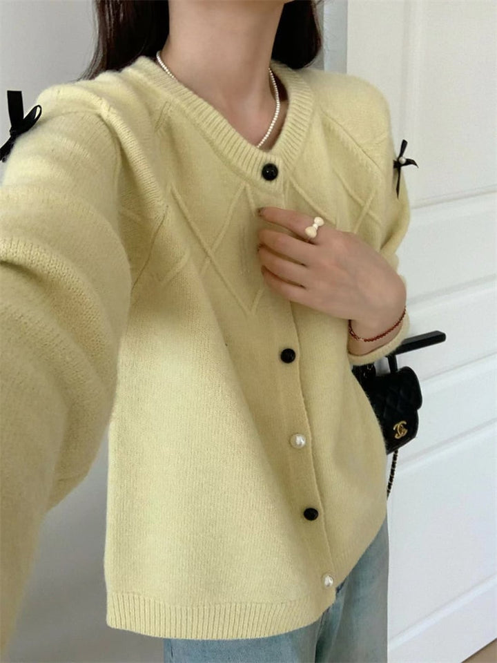【outer】リボン付きニットカーデ　M25988