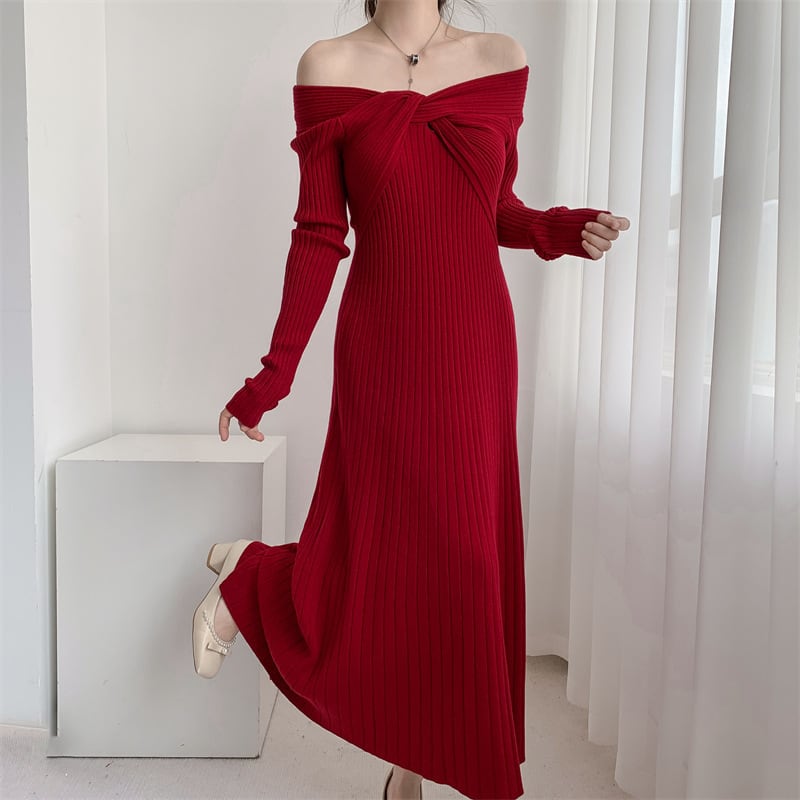 【dress】話題沸騰中 オシャレ無地ニットワンピース　M17589