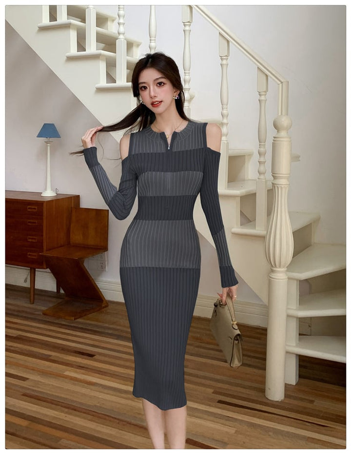 【dress】オフショルダーニットワンピース　M26586