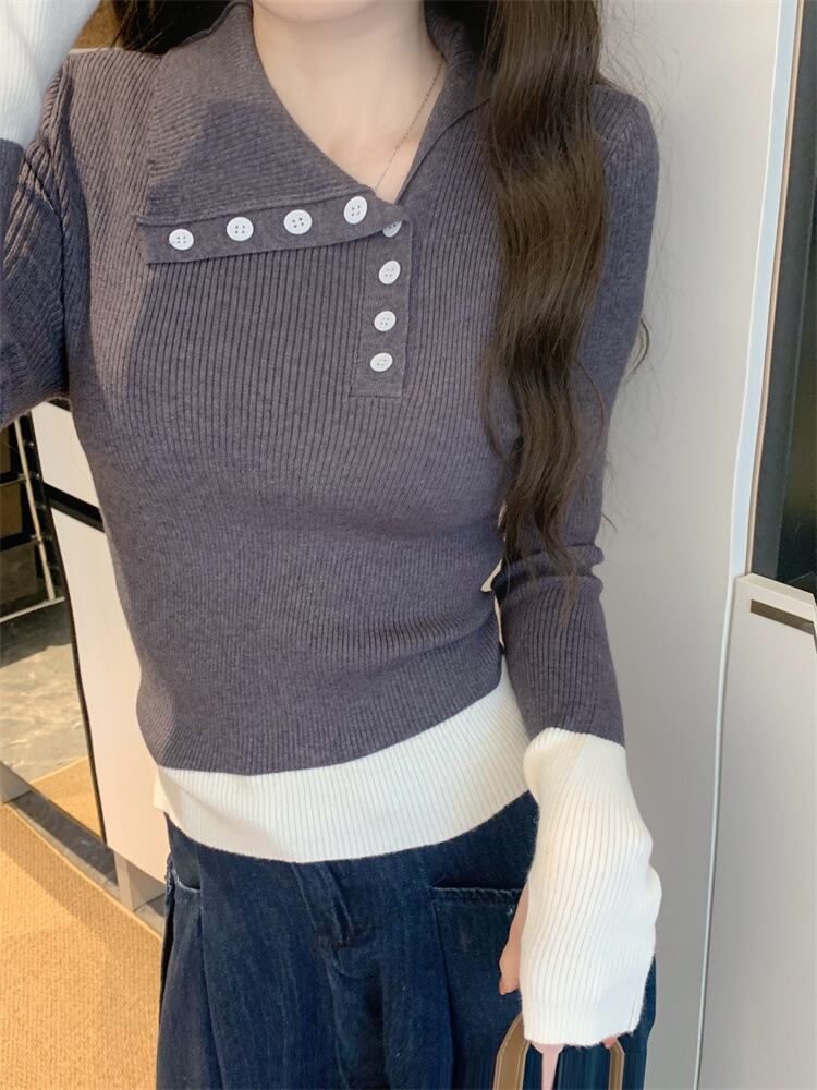 【tops】配色切り替えニットトップス　M28898