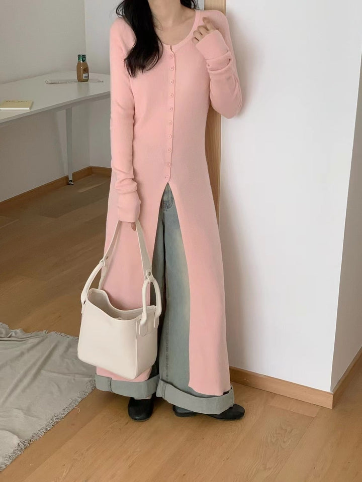 【outer】ロング丈スリットニットカーデ　M26799