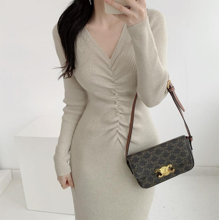 【dress】Vネックニットワンピース　M28028