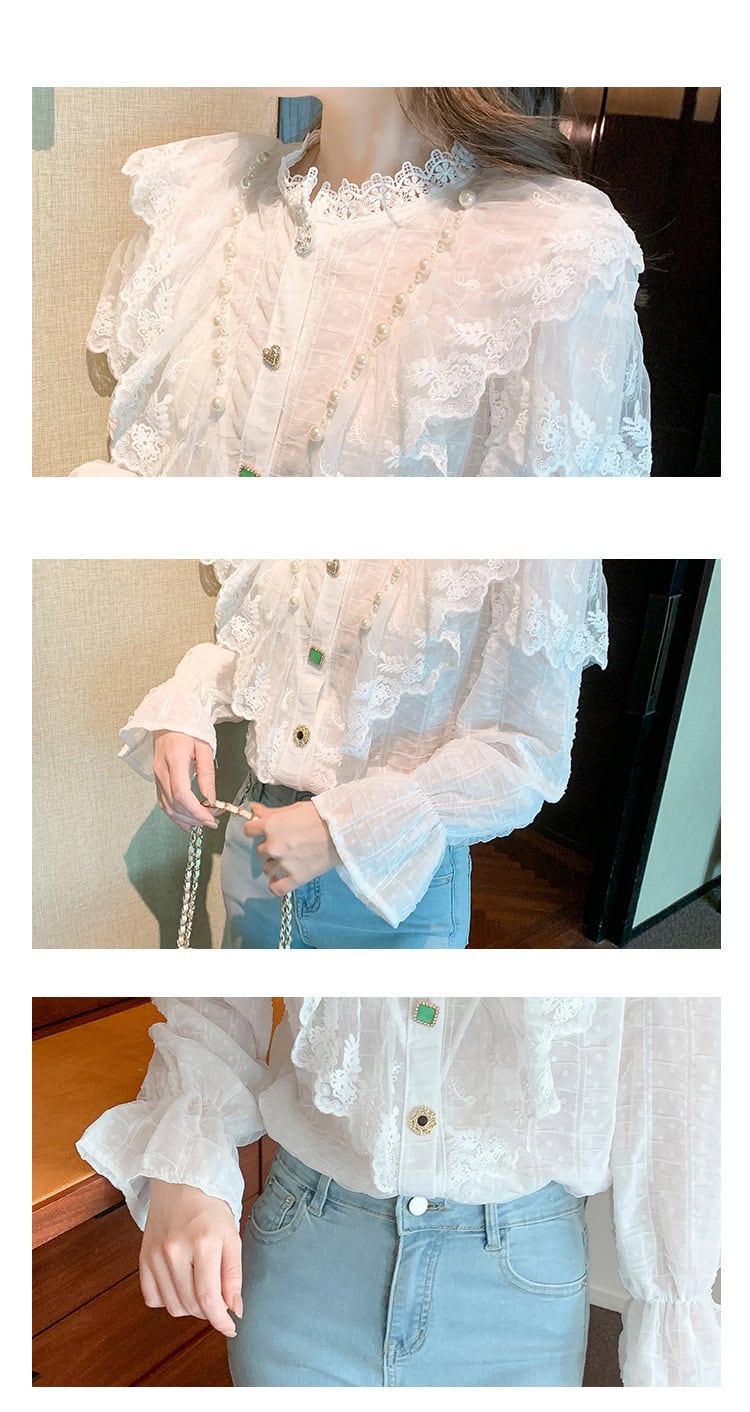 【tops】エレガントレース切り替えシャツトップス　M17378