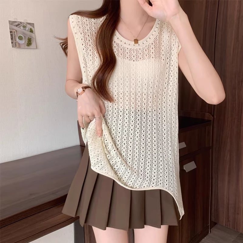 【tops】透かしニットベスト Q8307