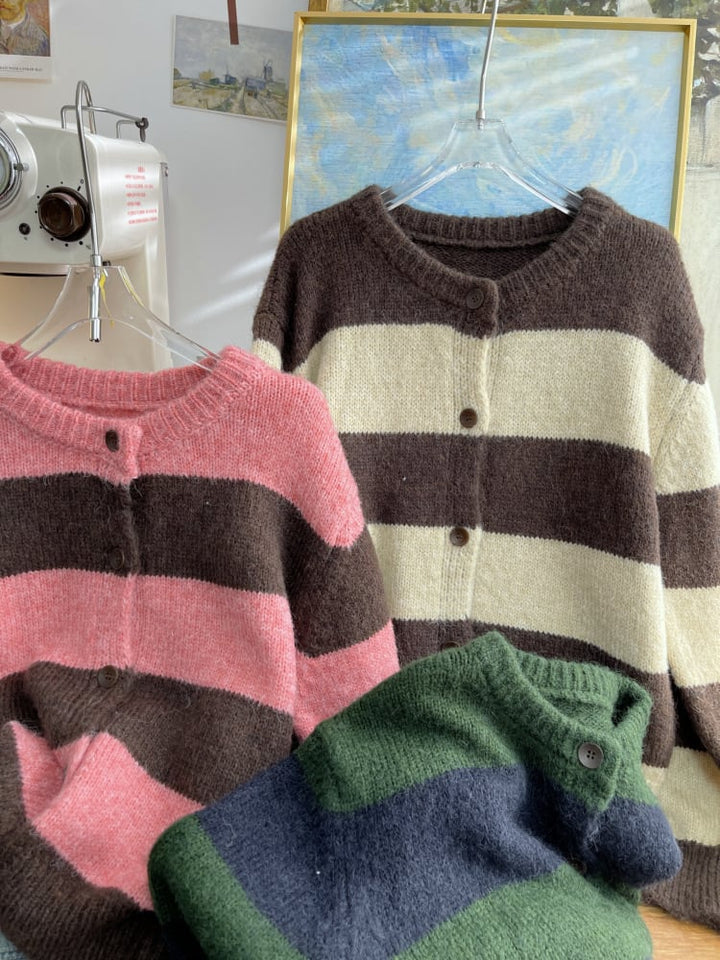 【outer】ボーダー柄ニットカーデ　M26577