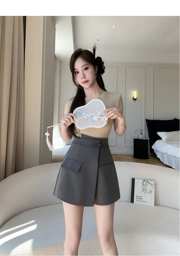 【bottoms】ハイウエストキュロットパンツ　M29035