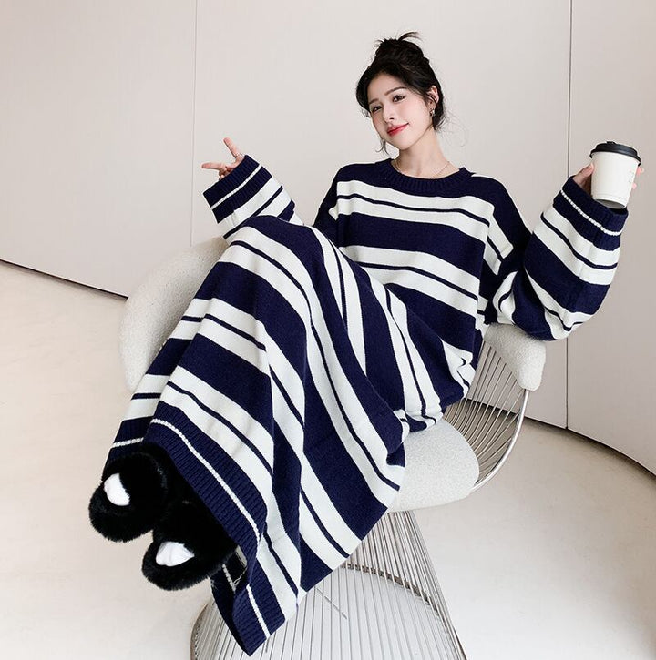 【dress】ボーダー柄ロングニットワンピース　N2185